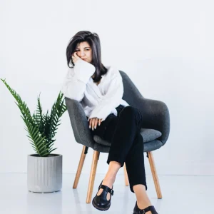 Black Leather T-strap Mary Jane Flats