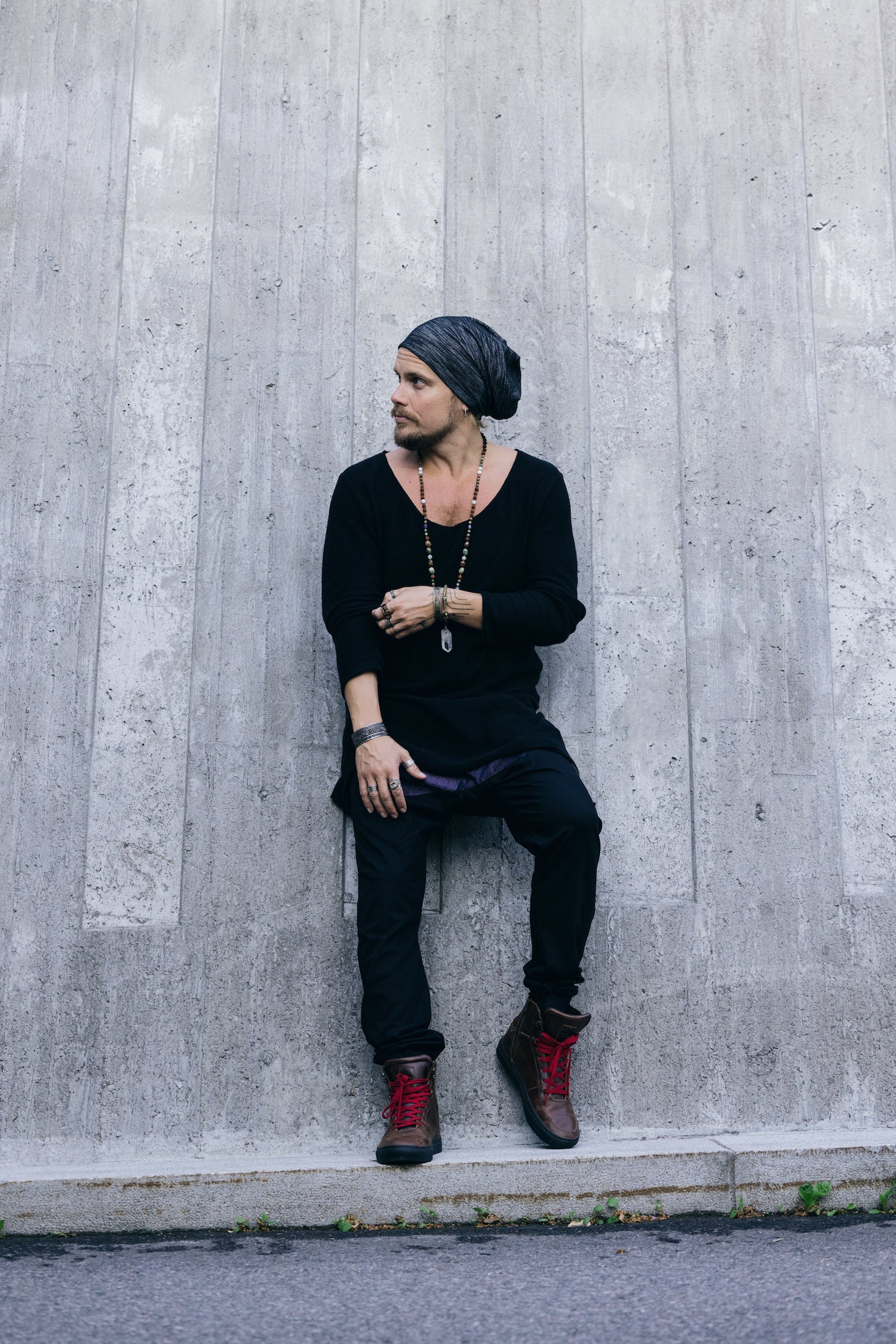 Oversized Knit Cotton Shirt: Deep V Neck Thumb