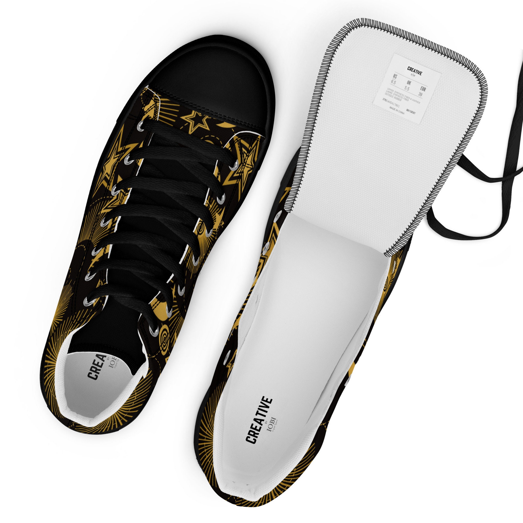 Starry Night High Top Canvas Shoes: Gold Moon Starry Night High Top Canvas Shoes: Gold Moon