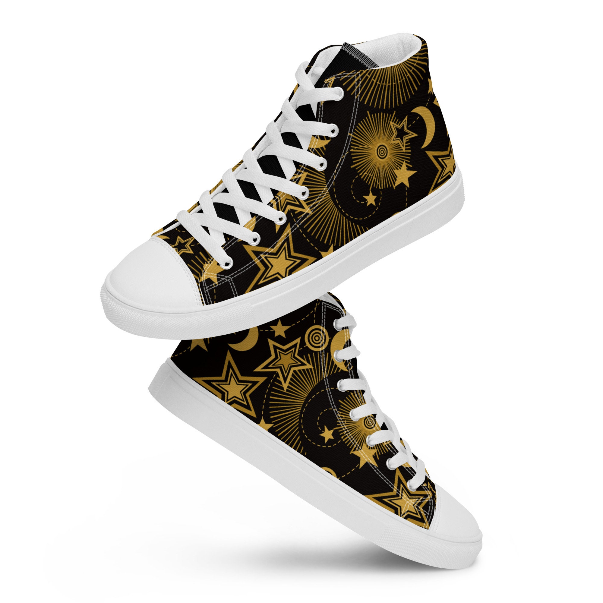 Starry Night High Top Canvas Shoes: Gold Moon Starry Night High Top Canvas Shoes: Gold Moon