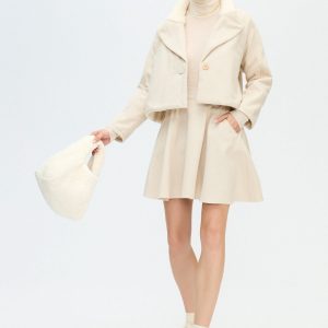 Herringbone Sherpa Jacket Cotton Beige Soft