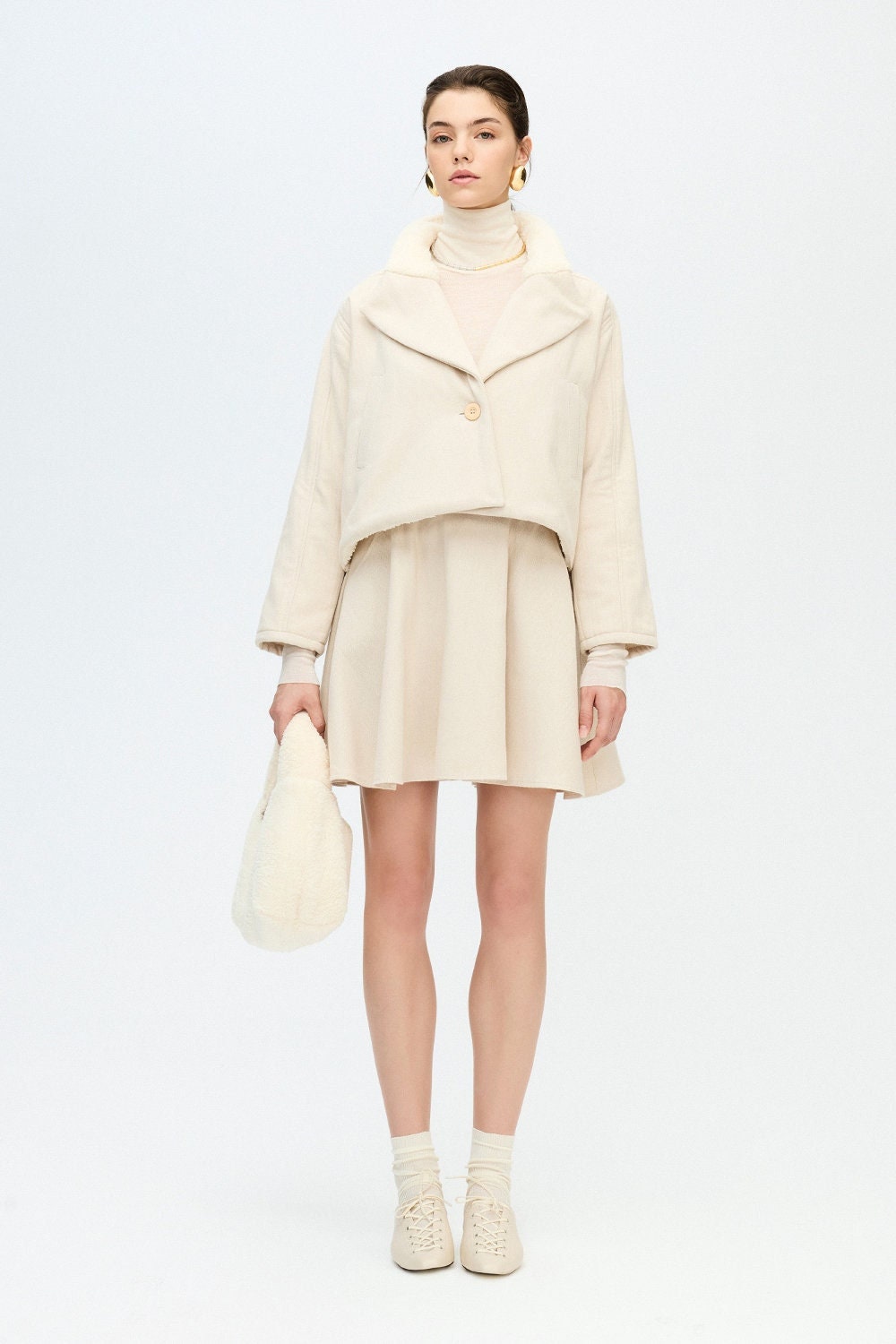 Herringbone Sherpa Jacket Cotton Beige Soft