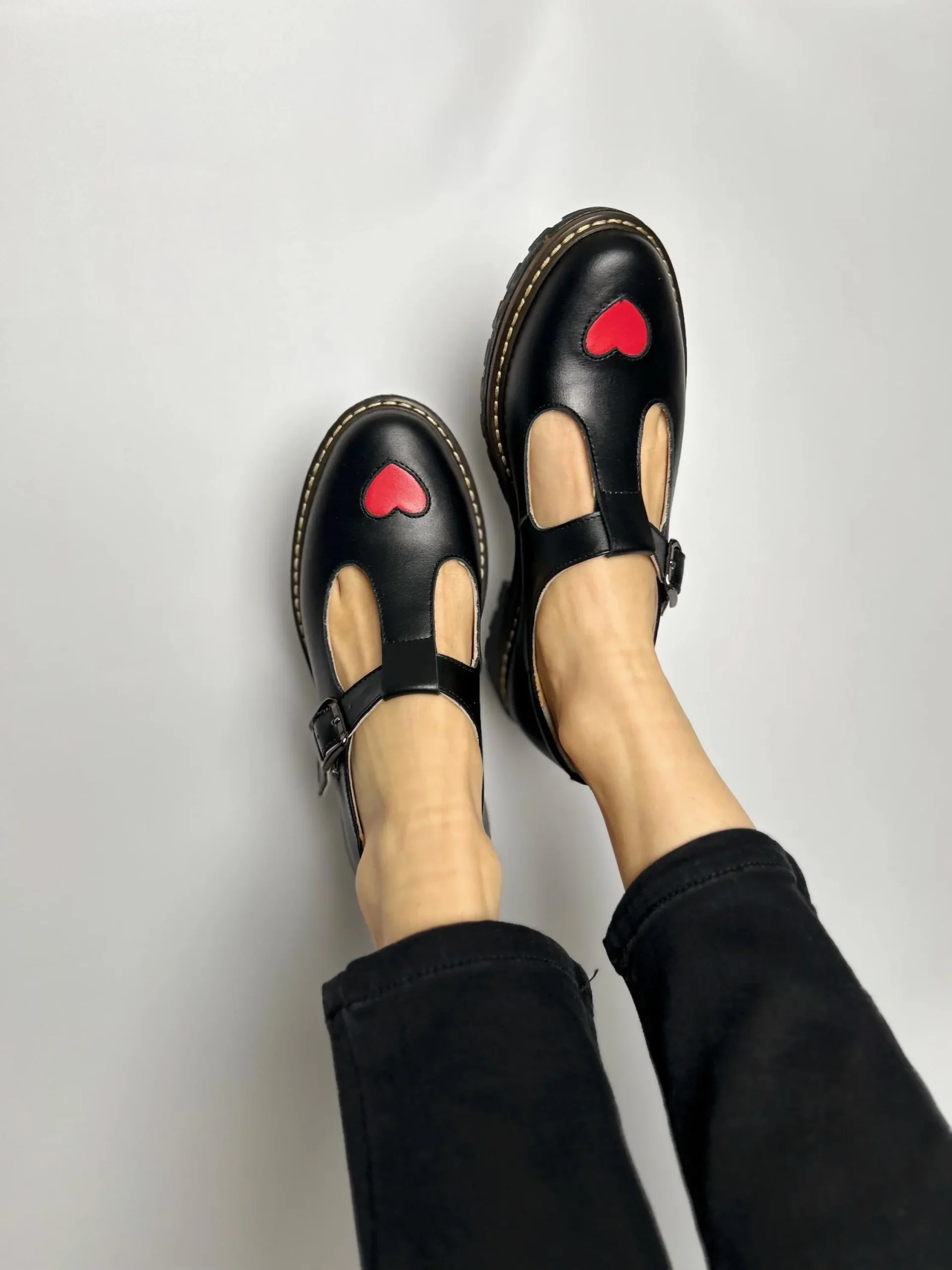 Black Heart T-strap Leather Mary Janes Black Heart T-strap Leather Mary Janes