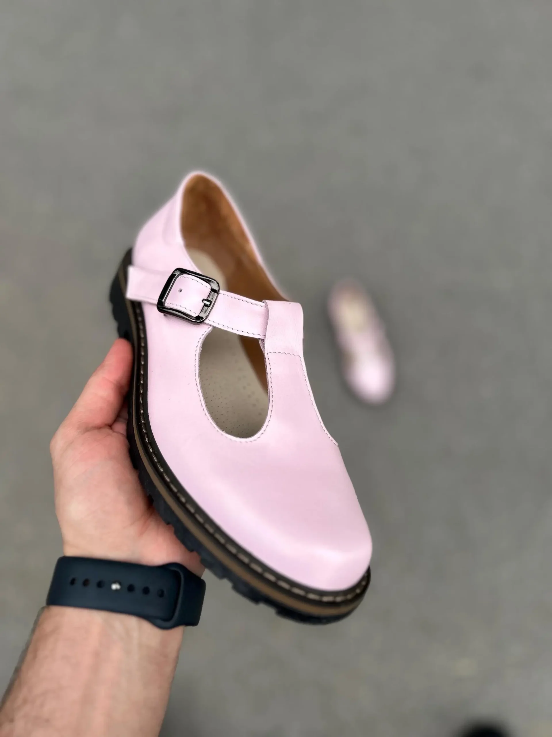 Pink Leather T-strap Mary Jane Flats Pink Leather T-strap Mary Jane Flats