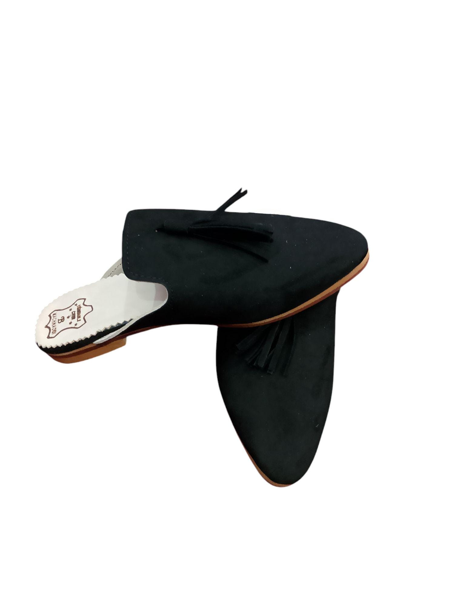 Women’s Black Leather Mules Handmade Pointed Toe Slip Women’s Black Leather Mules Handmade Pointed Toe Slip