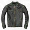 Handmade Distressed Black Sheepskin Cafe Racer Leather Jacket