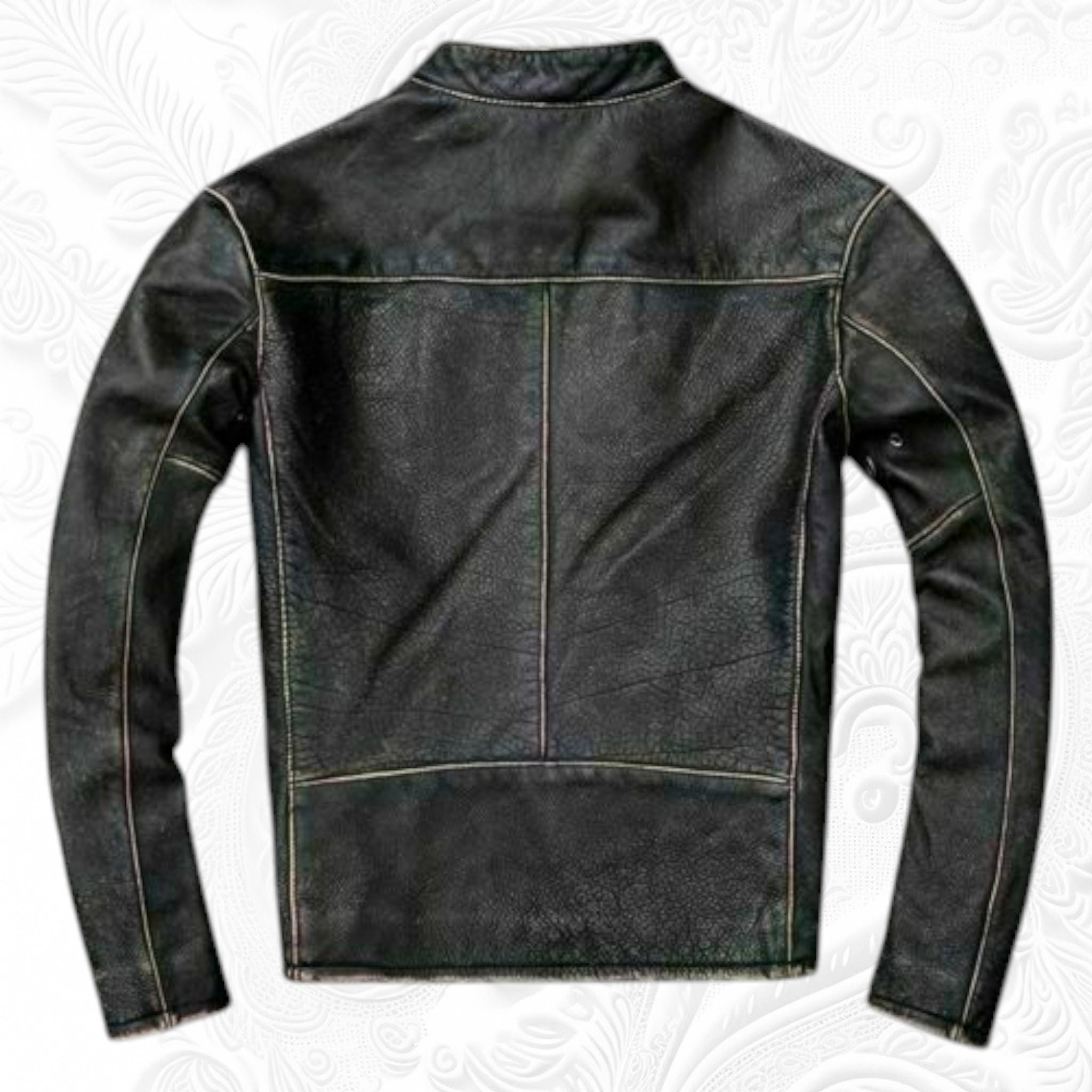 Handmade Distressed Black Sheepskin Cafe Racer Leather Jacket Handmade Distressed Black Sheepskin Cafe Racer Leather Jacket