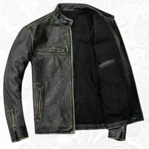 Handmade Distressed Black Sheepskin Cafe Racer Leather Jacket