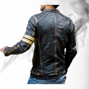 Distressed Sheepskin Leather Cafe Racer Jacket Vintage Style