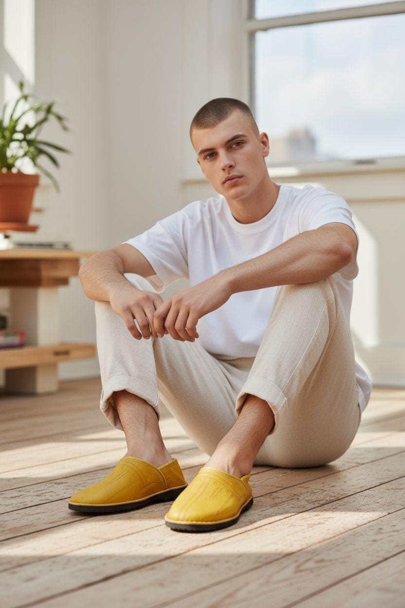 Bright Yellow Moroccan Leather Babouche Handmade Traditional Slippers Bright Yellow Moroccan Leather Babouche Handmade Traditional Slippers